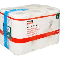Paper higiènic 2 capes EROSKI basic, paquet 12 rotllos