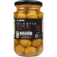 Olives verdes sabor anxova Eroski SELEQTIA, flascó 200 g