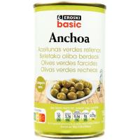 Olives farcides d`anxova EROSKI, llauna 150 g