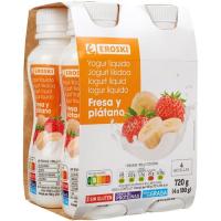 Iogurt líquid sabor maduixa-plàtan EROSKI, pack 4x180 g