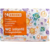 Tovalloletes wc infantil biodegradable EROSKI, pack 2x60 u