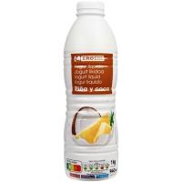 Iogurt líquid sabor pinya-coco EROSKI, ampolla 1 litre