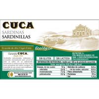 Sardinetes en oli d`oliva verge ecològic CUCA, llauna 90 g