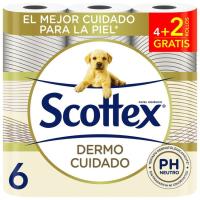 Paper higiènic dermo cura SCOTTEX, paquet 6 rotllos