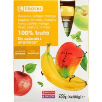Bossetes 100% poma i mango sense sucre EROSKI, pack 4x100 g
