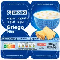 Yogur griego sabor piña EROSKI, pack 4x125 g