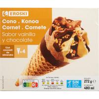 Cono grande de vainilla y chocolate EROSKI, pack 4x120 ml