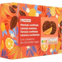 Naranja cubierta de chocolate negro deluxe EROSKI, caja 150 g