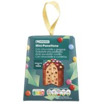 Mini panettone con pepitas choco y smarties EROSKI, caja 100 g