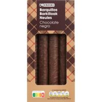 Barquillos cubiertos de chocolate negro EROSKI, caja 140 g