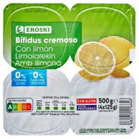 Bífidus cremoso limón 0% EROSKI, pack 4x125 g