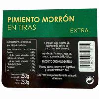 Pimiento morrón extra en tiras JOYAS DEL VALLE, tarrina 250 g