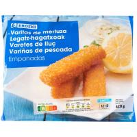 Varitas de merluza empanada EROSKI, bolsa 420 g