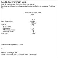 Aceite oliva virg.extra D.O.P. Terra Alta DUC, garrafa 3 litros