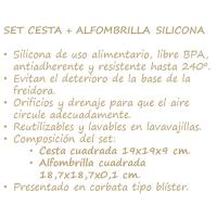 Cesta 19x19x9cm + alfombrilla 18,7x18,7cm, silicona resiste hasta 240º, Nordik KFK