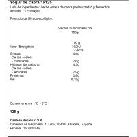 Iogurt cabra Bio CANTERO DE LETUR, terrina 125 g