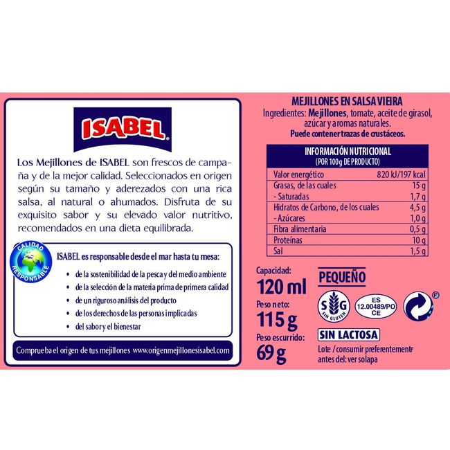 Musclo en escabetx 13/18 peces ISABEL, llauna 115 g